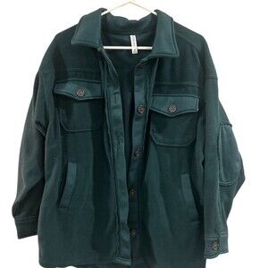 Zenana Jacket Womens Size M Dark Green Fleece Shacket Button Front Pockets
